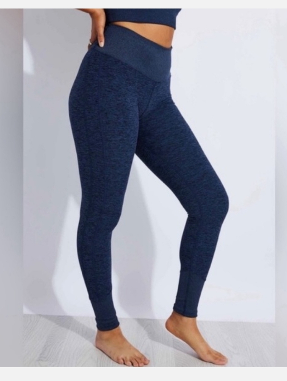 Alp Yoga High Waisted Alosoft Lounge Leggings Ribbed Velour Heathered Navy Blue